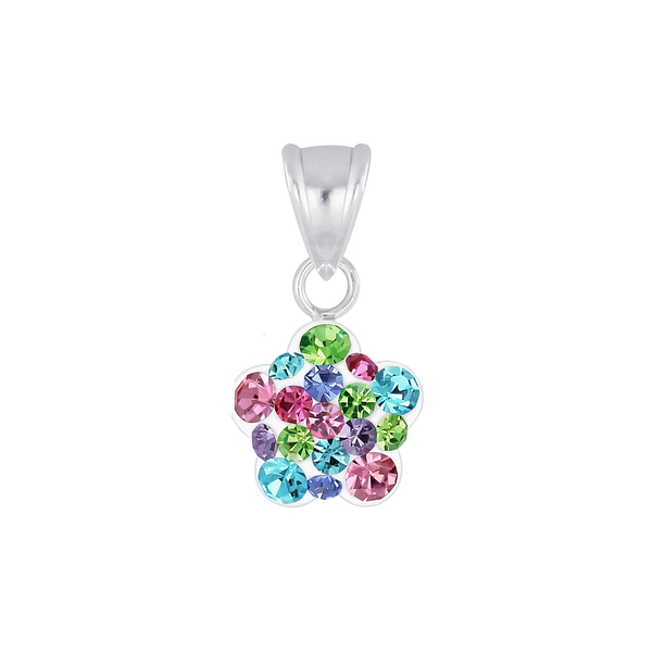 Wholesale Sterling Silver Flower Crystal Pendant - JD6928