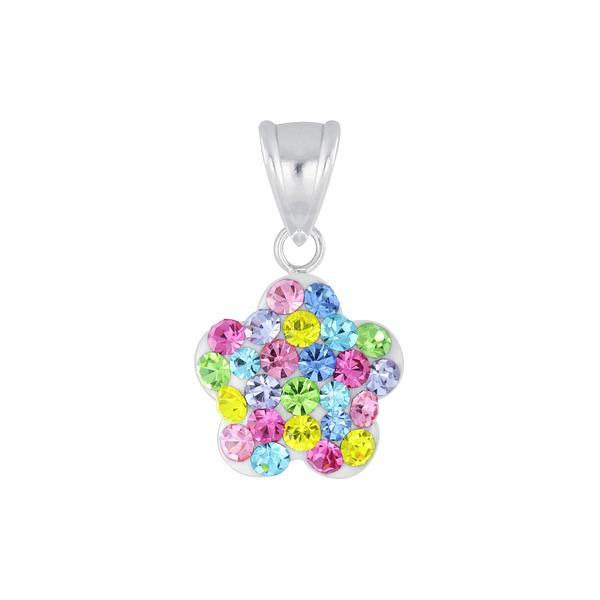 Wholesale Sterling Silver Flower Crystal Pendant - JD5494