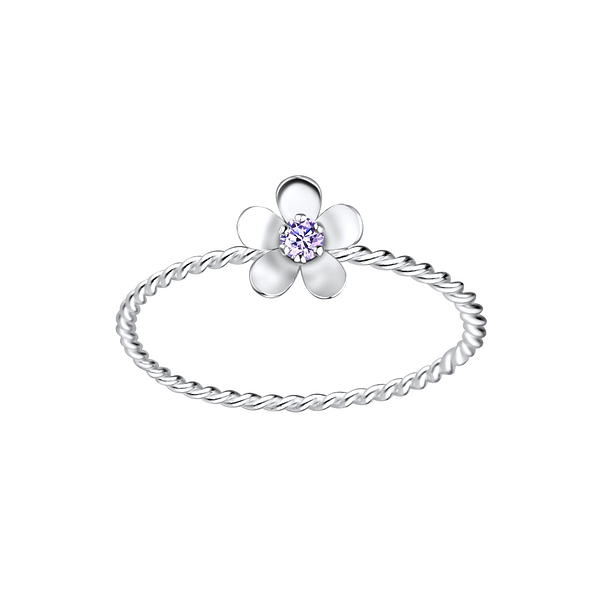 Wholesale Sterling Silver Flower Cubic Zirconia Ring - JD4304
