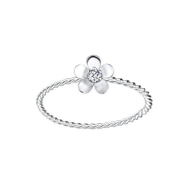 Wholesale Sterling Silver Flower Cubic Zirconia Ring - JD4301