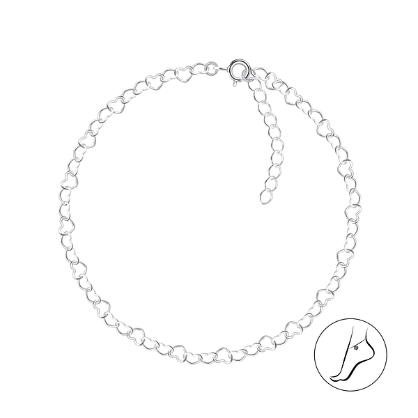 Wholesale 24cm Sterling Silver Heart Anklet - JD9352