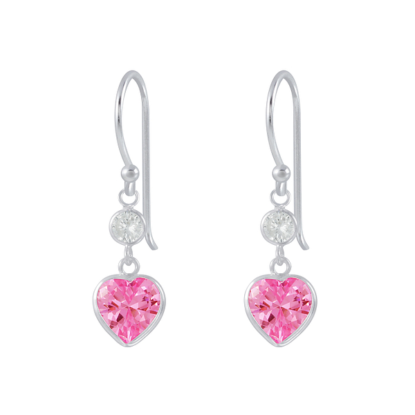 Wholesale Sterling Silver Heart Cubic Zirconia Dangle Earrings - JD2629