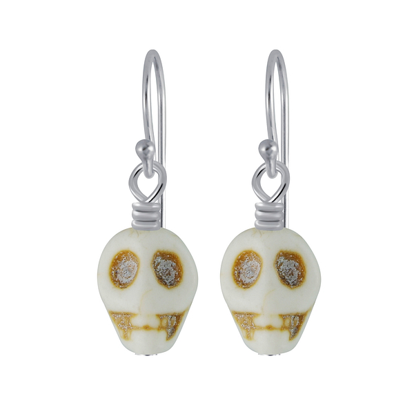 Wholesale Sterling Silver Handmade Skull Bead Earrings - JD4346