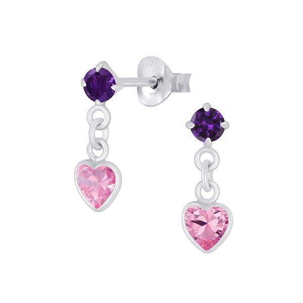 Wholesale Sterling Silver Heart Cubic Zirconia Drop Ear Studs - JD5084