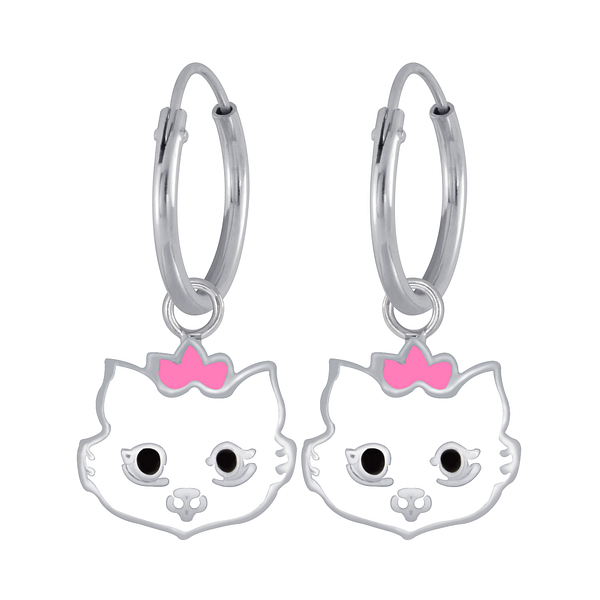 Wholesale Sterling Silver Cat Earrings Charm Hoop - JD3960