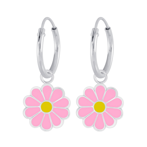 Wholesale Sterling Silver Daisy Flower Charm Ear Hoops - JD6026