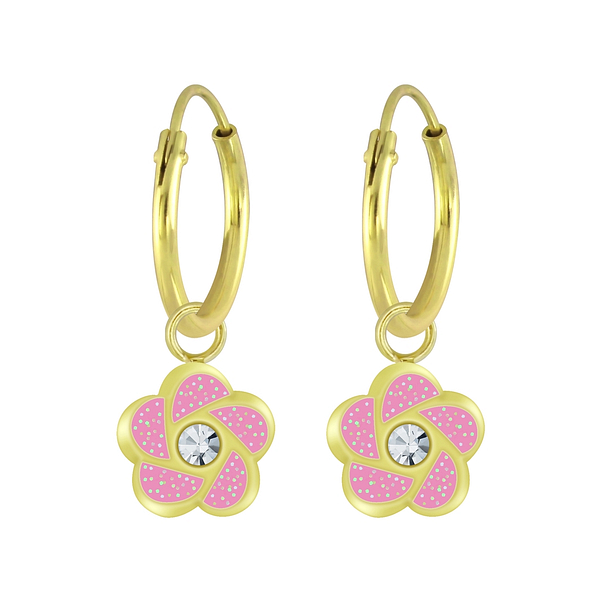 Wholesale Sterling Silver Flower Charm Ear Hoops - JD5986