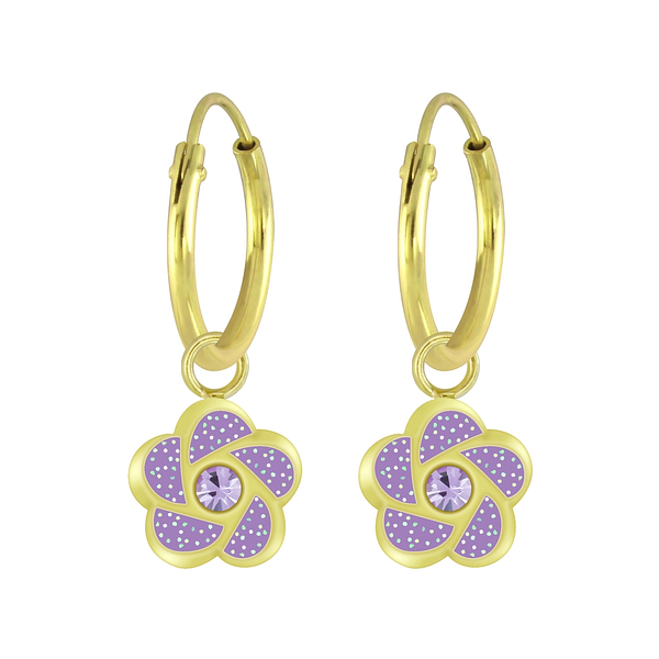 Wholesale Sterling Silver Flower Charm Ear Hoops - JD5982