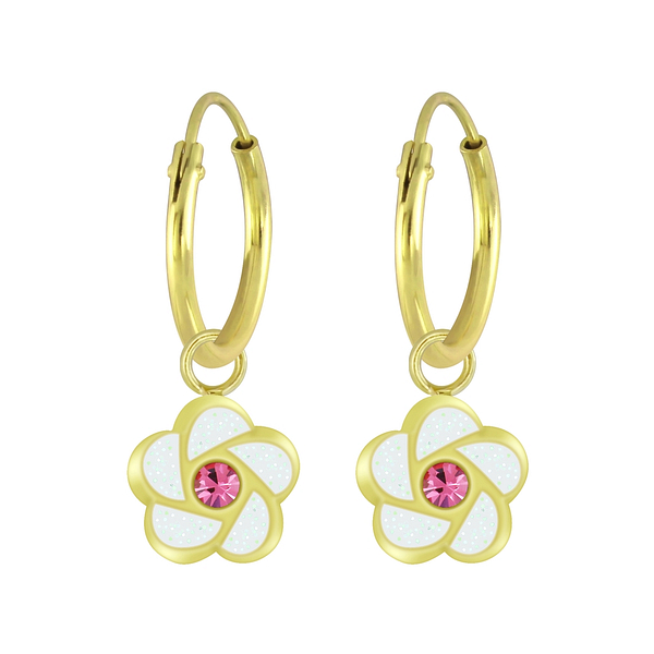 Wholesale Sterling Silver Flower Charm Ear Hoops - JD5990