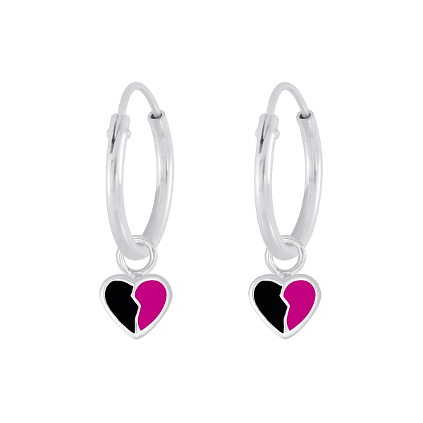 Wholesale Sterling Silver Heart Charm Ear Hoops - JD4381