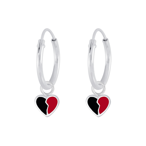 Wholesale Sterling Silver Heart Charm Ear Hoops - JD4382