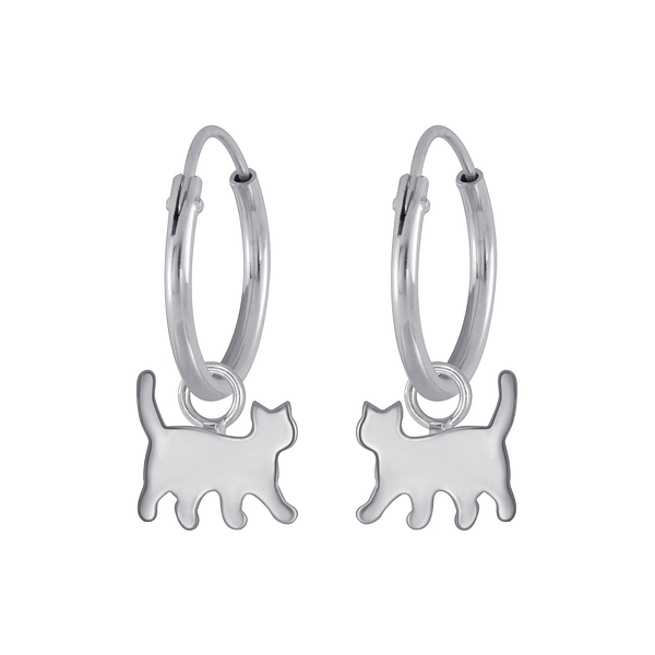 Wholesale Sterling Silver Cat Charm Ear Hoops - JD3792
