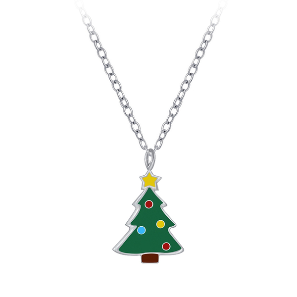 Wholesale Sterling Silver Christmas Tree Necklace - JD3566