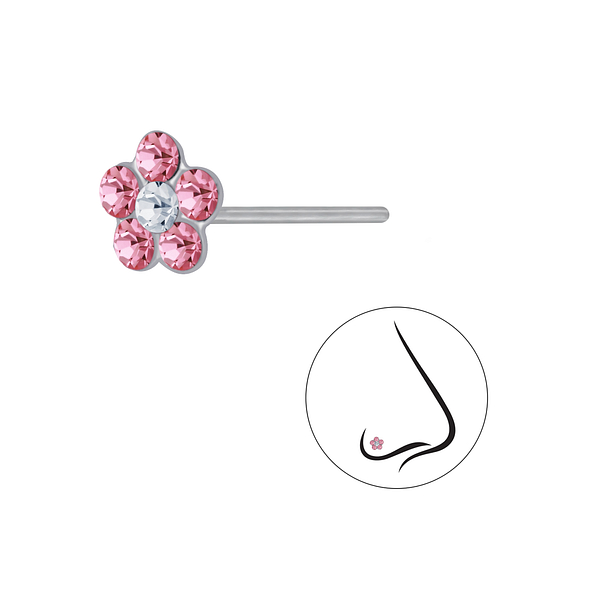 Wholesale Sterling Silver Flower Crystal Nose Stud - JD3908