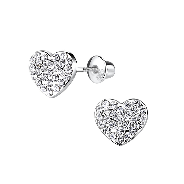 Wholesale Sterling Silver Heart Screw Back Bullet Stud Earnings - JD9514