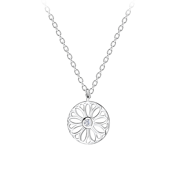 Wholesale Sterling Silver Flower Necklace - JD11358
