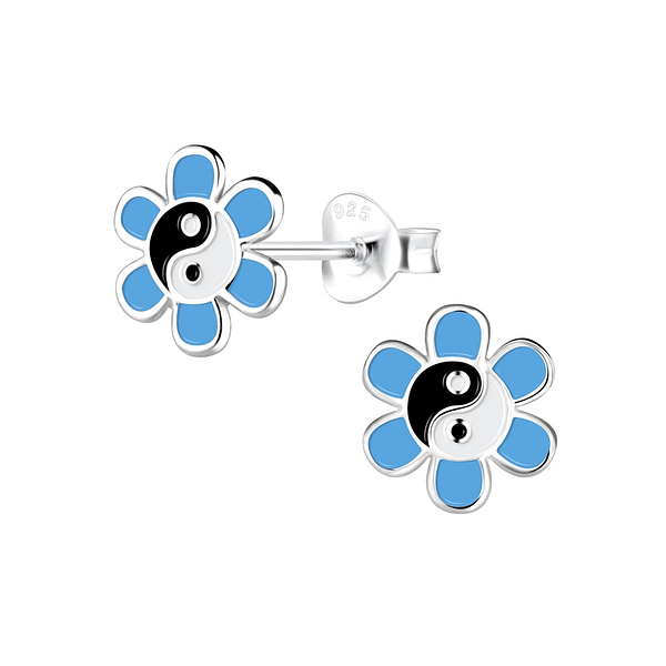 Wholesale Sterling Silver Yin Yang Flower Ear Studs - JD12525