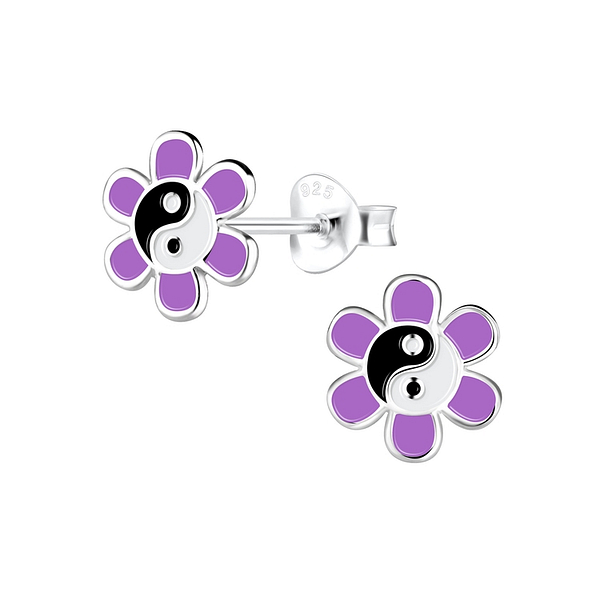 Wholesale Sterling Silver Yin Yang Flower Ear Studs - JD12524