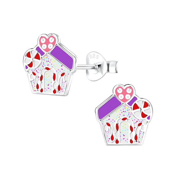 Wholesale Sterling Silver Gingerbread House Ear Studs - JD13367