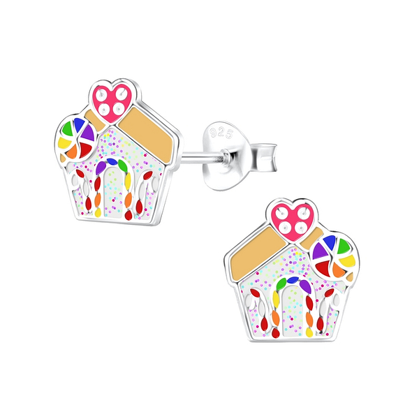 Wholesale Sterling Silver Gingerbread House Ear Studs - JD12775
