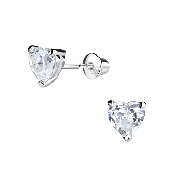Wholesale Sterling Silver Heart Screw Back Bullet Earrings - JD13051