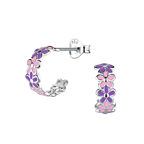 Wholesale Sterling Silver Flower Half Hoop Ear Studs - JD15738