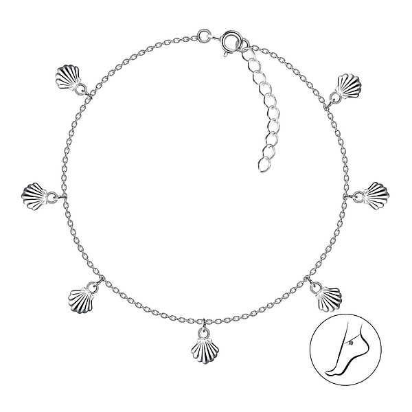 Wholesale 24cm Sterling Silver Shell Charm Anklet with Extension - JD15763