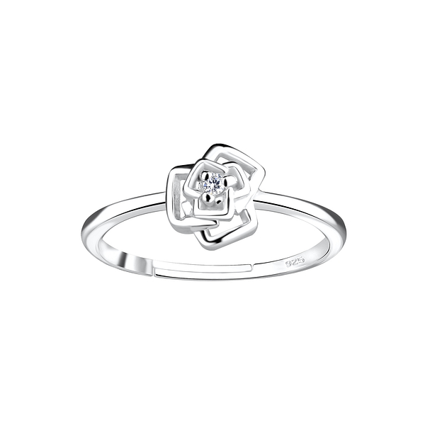 Wholesale Sterling Silver Rose Flower Adjustable Ring - JD16440