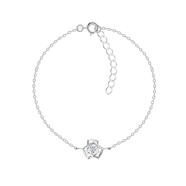 Wholesale Sterling Silver Rose Flower Bracelet - JD16442