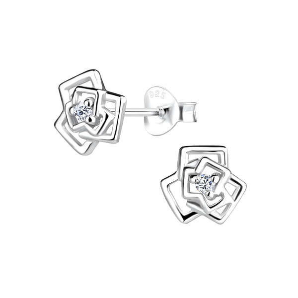 Wholesale Sterling Silver Rose Flower Ear Studs - JD16439