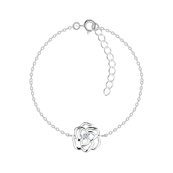 Wholesale Sterling Silver Rose Flower Bracelet - JD16473