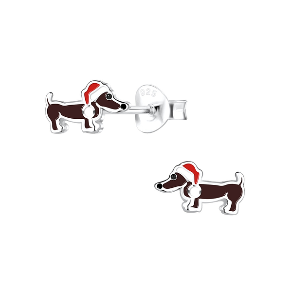 Wholesale Sterling Silver Christmas Dachshund Dog Ear Studs - JD17149