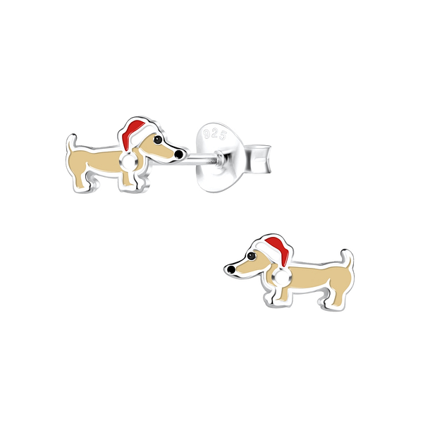 Wholesale Sterling Silver Christmas Dachshund Dog Ear Studs - JD17150