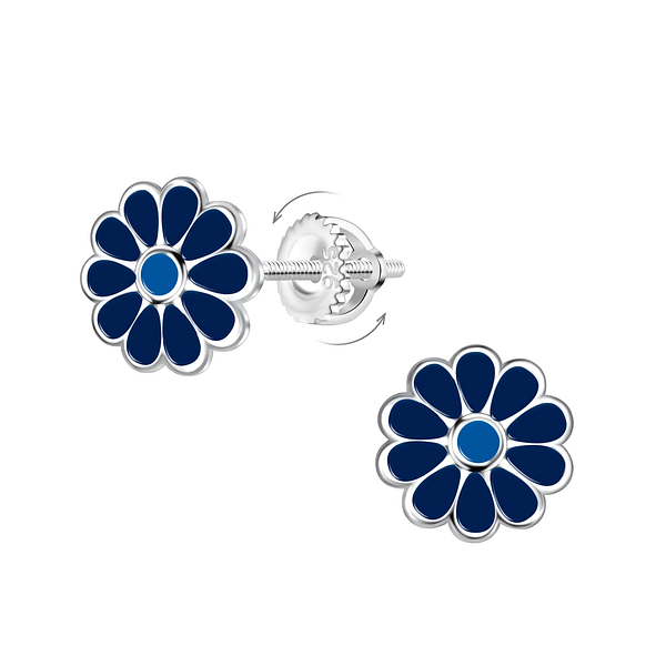 Wholesale Sterling Silver Daisy Flower Screw Back Ear Studs - JD17376