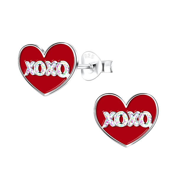 Wholesale Sterling Silver XOXO Heart Ear Studs - JD17490