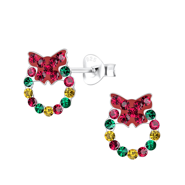 Wholesale Sterling Silver Christmas Wreath Ear Studs - JD17947