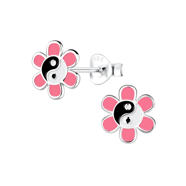 Wholesale Sterling Silver Yin Yang Flower Ear Studs - JD12520