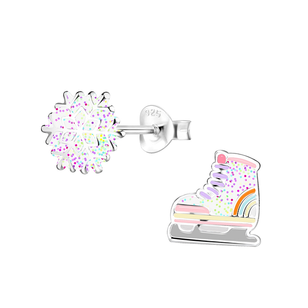 Wholesale Sterling Silver Snowflake and Roller Blade Ear Studs - JD18593