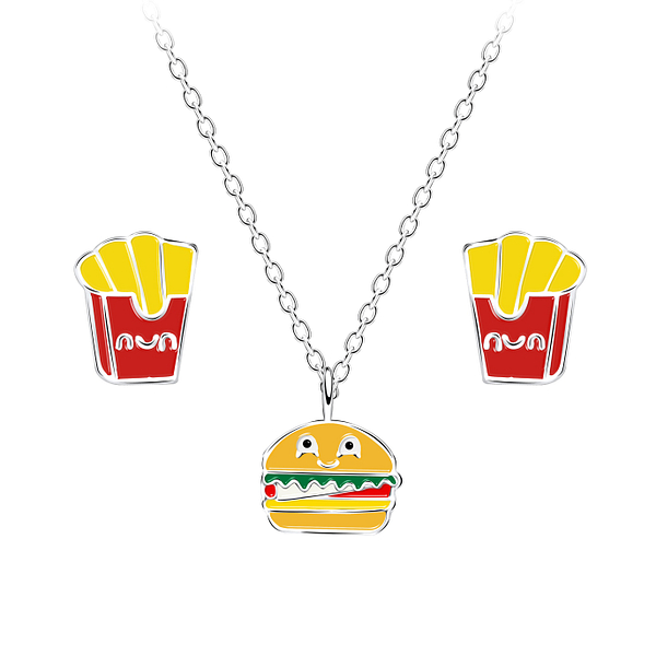 Wholesale Sterling Silver Food Lover Necklace and Ear Studs Set - JD18620