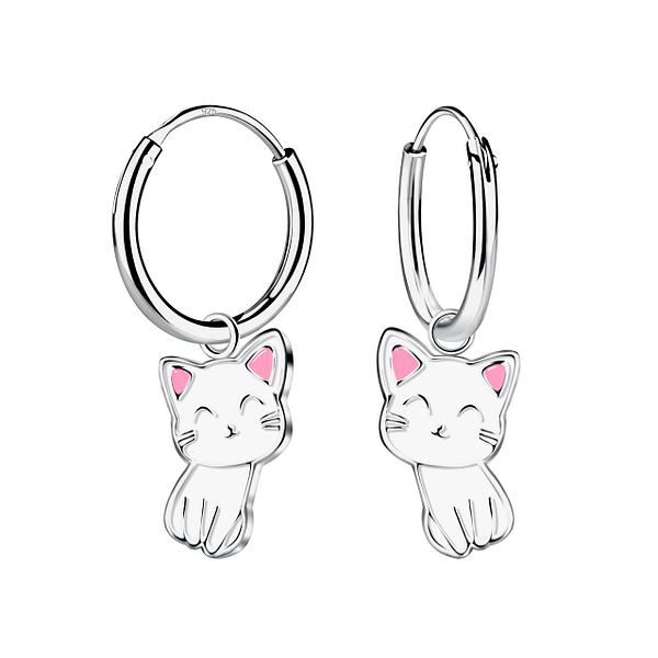 Wholesale Sterling Silver Cat Charm Ear Hoops - JD17911