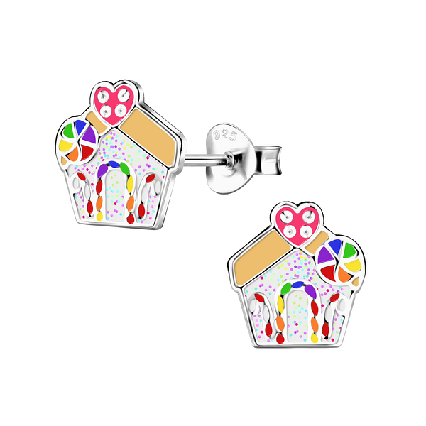 Wholesale Sterling Silver Gingerbread House Ear Studs - JD20881