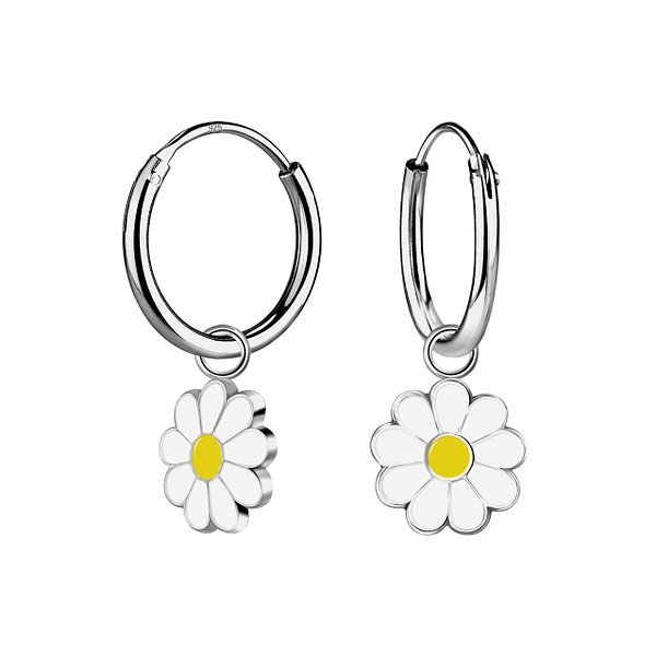 Wholesale Sterling Silver Daisy Flower Charm Ear Hoops - JD20457