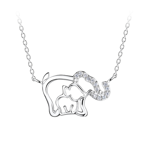 Wholesale Sterling Silver Mom and Baby Elephant Necklace - JD21141