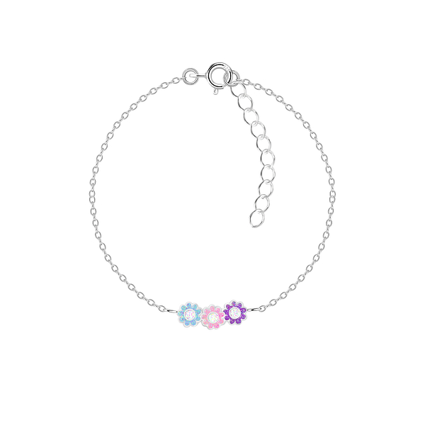 Wholesale Sterling Silver Triple Daisy Bracelet - JD21846