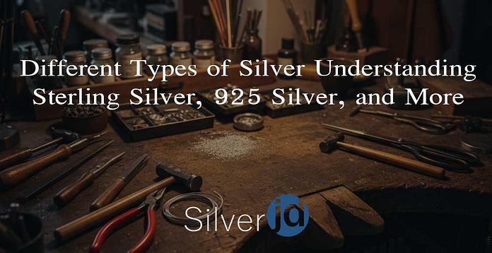 A silver smith's work station with text talking about "Different Types of Silver - Understanding Sterling Silver, 925 Silver, and More" A silver smith's work station with text talking about "Different Types of Silver - Understanding Sterling Silver, 925 Silver, and More"