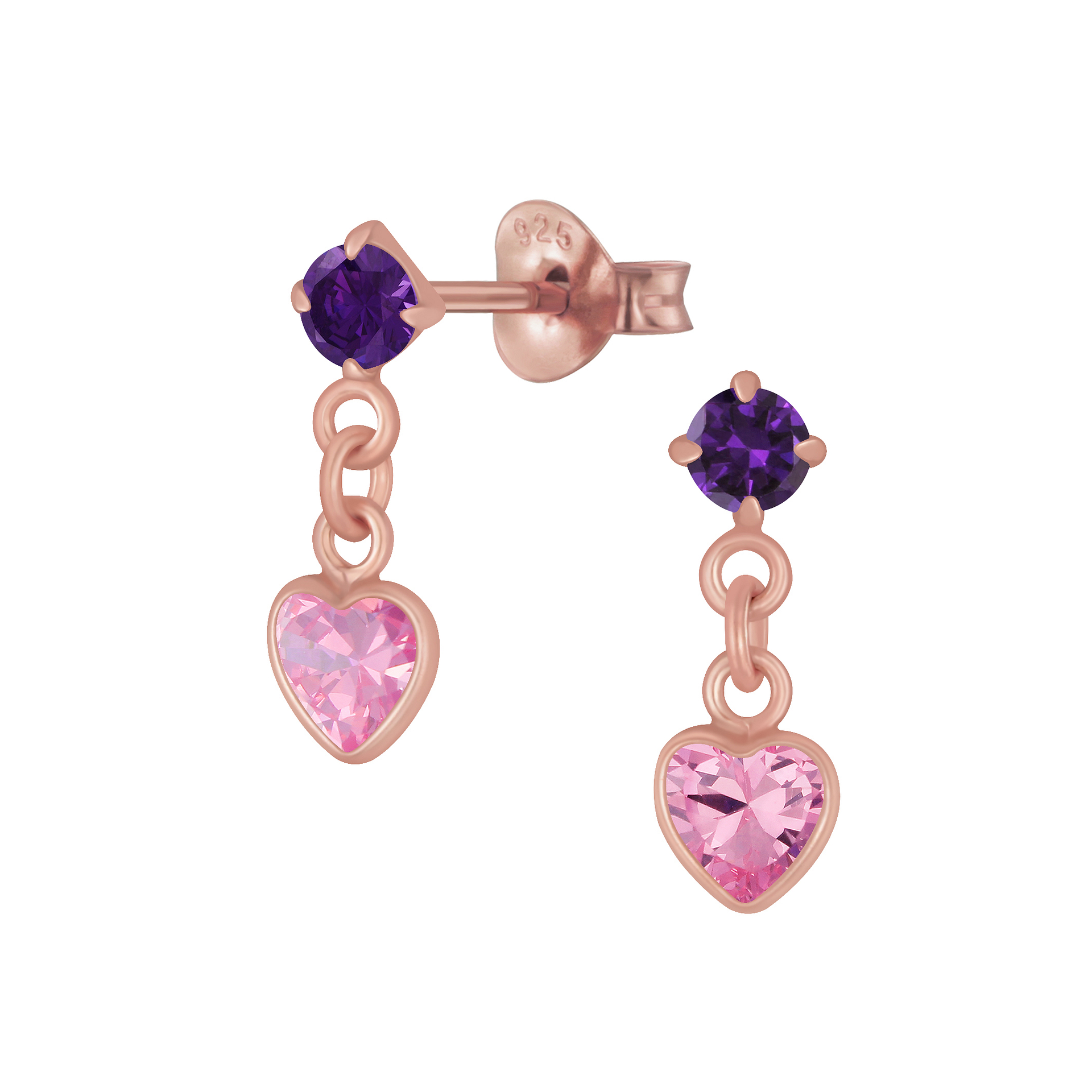 Silver JD | Sterling Silver Heart Cubic Zirconia Drop Ear Studs – JD5309