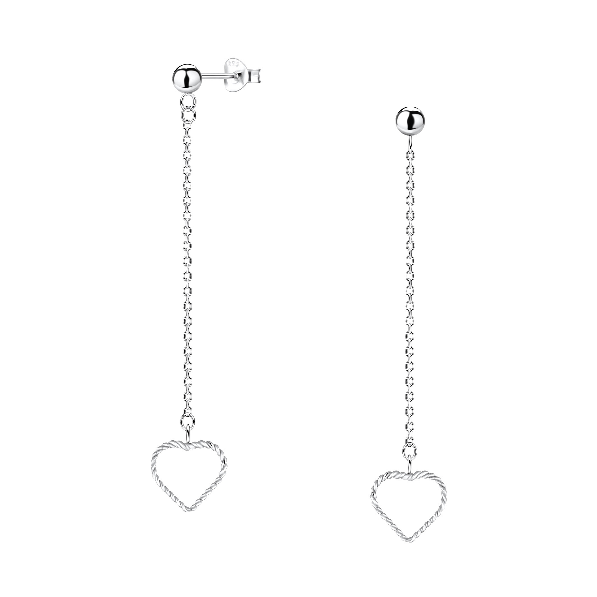 Silver JD Sterling Silver Ball Ear Studs With Hanging Heart JD10269