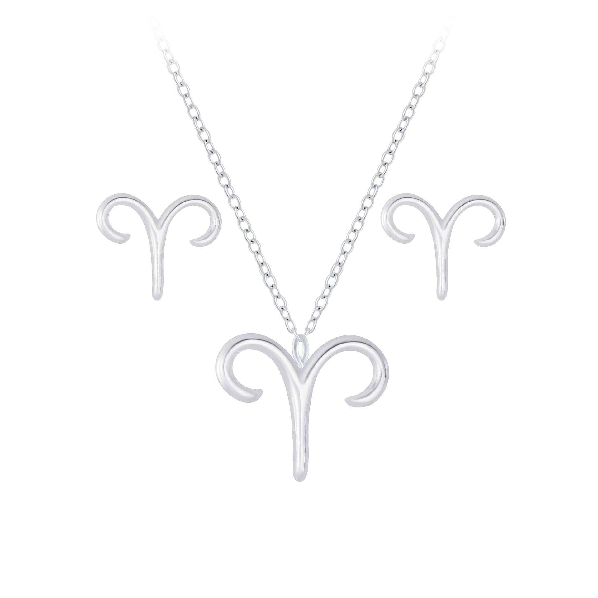 Silver JD | Sterling Silver Aries Zodiac Sign Necklace And Ear Studs ...