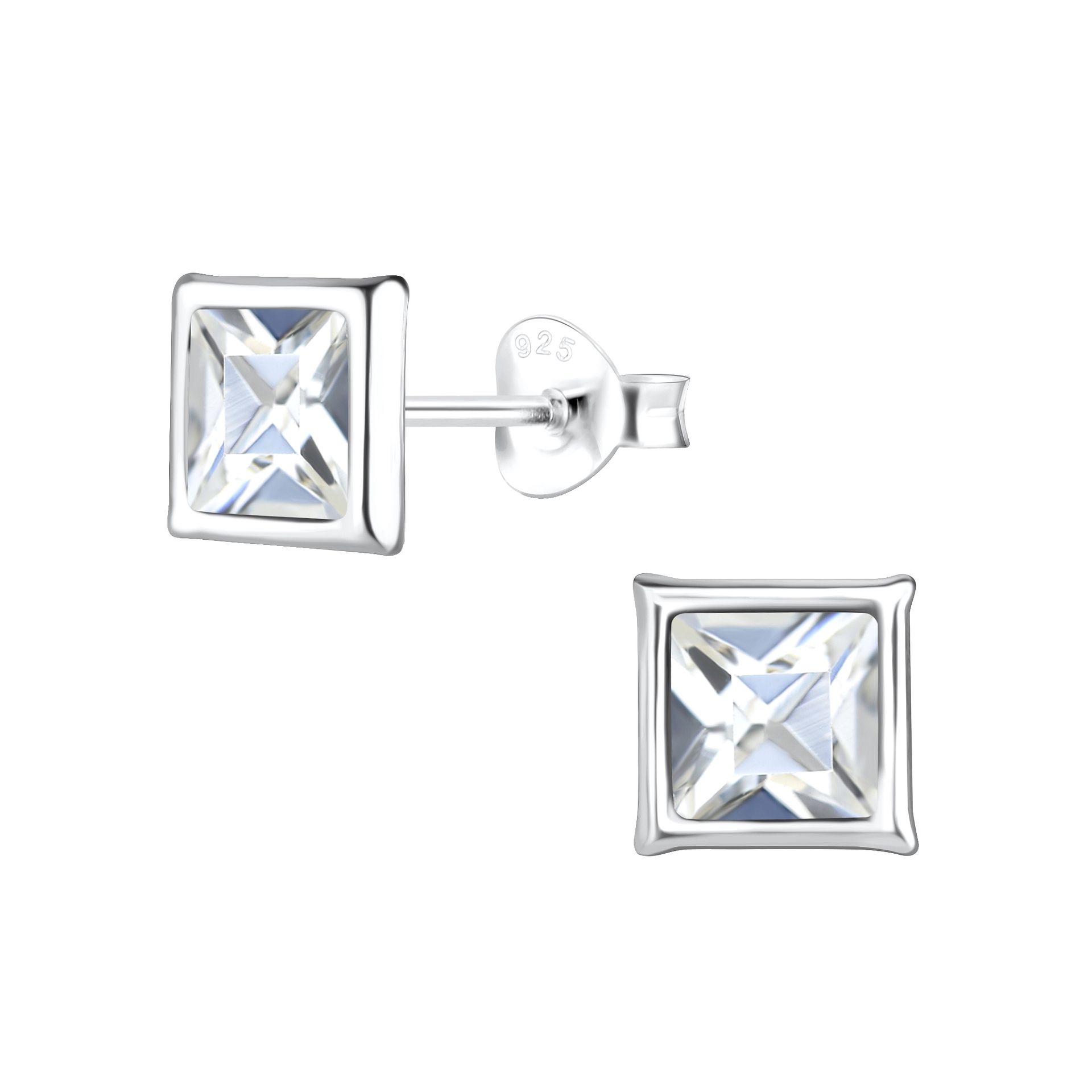 Silver JD Sterling Silver Square Crystal Ear Studs JD17552