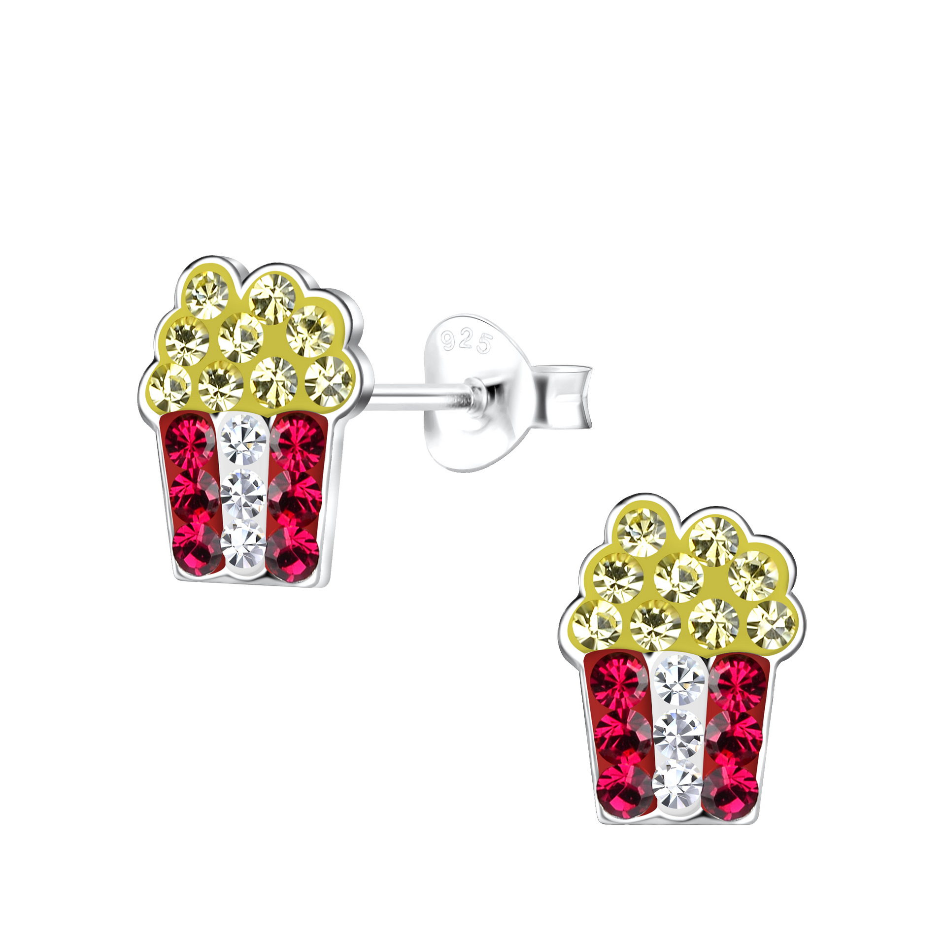 Silver JD Sterling Silver Popcorn Bucket Ear Studs JD18675